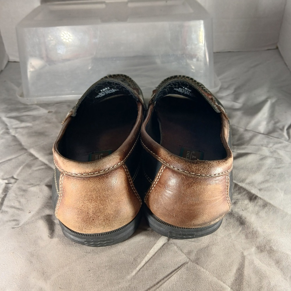 Giorgio Brutini Sport Loafers 10M Black Brown Kiltie Tassel Woven Leather Preppy - Picture 6 of 10